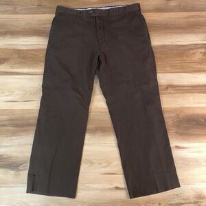 Faconnable Mens Dark Brown Chinos Pants Flat Front Size 38 x 28 Cotton Spandex